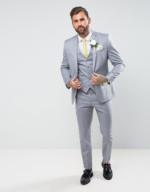 River Island Slim Fit Wool Blend Suit In Blue Gray