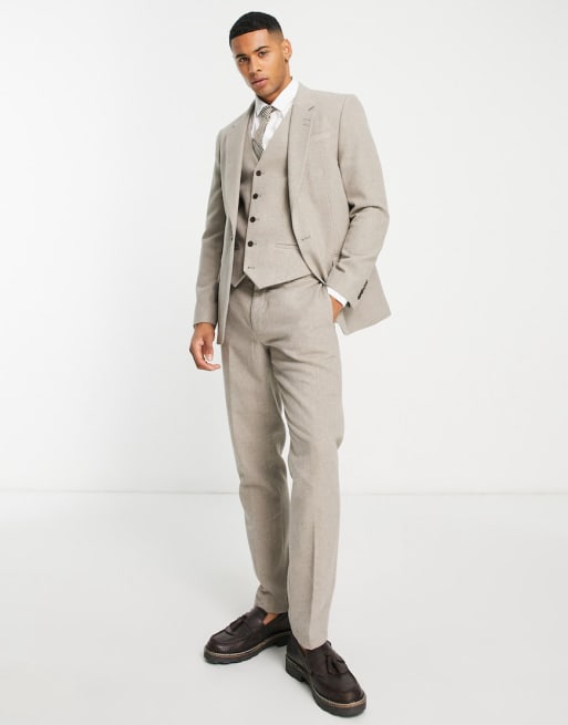 River Island slim flannel suit in ecru | ASOS