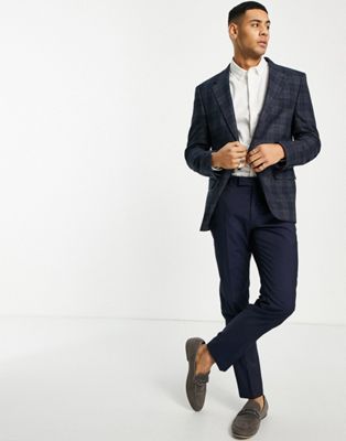 River Island slim suit jacket and trouser in navy check