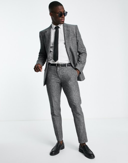 River Island - Smalle geruite colbert met textuur in grijs
