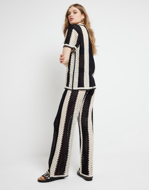 River Island striped crochet pants in black (part of a set)