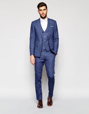 River Island Suit In Linen In Blue | ASOS