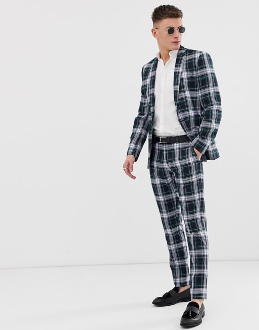 River Island super skinny suit in green tartan