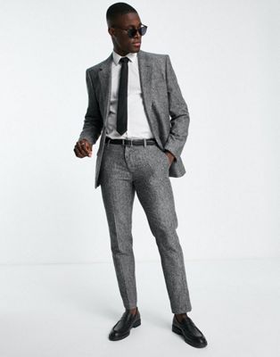 River Island textured slim suit jacket in grey check