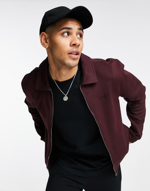 River Island twill overshirt and trackies in dark red