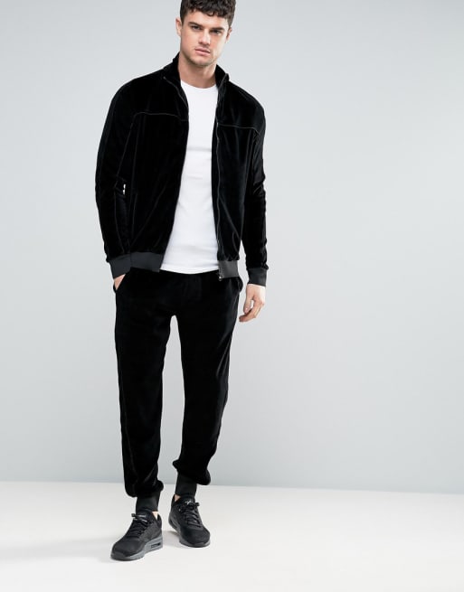 Mens black hot sale velour tracksuit