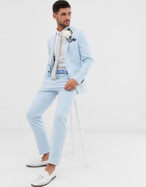 River Island wedding skinny suit in light blue | ASOS