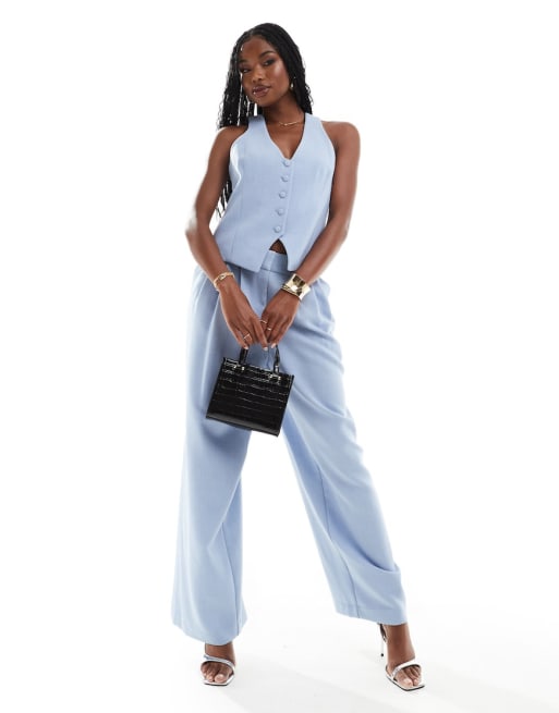 River Island – Weste in Hellblau mit Knopfleiste vorne