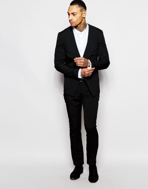 Rogues Of London Black Suit Without Lapel in Slim Fit | ASOS