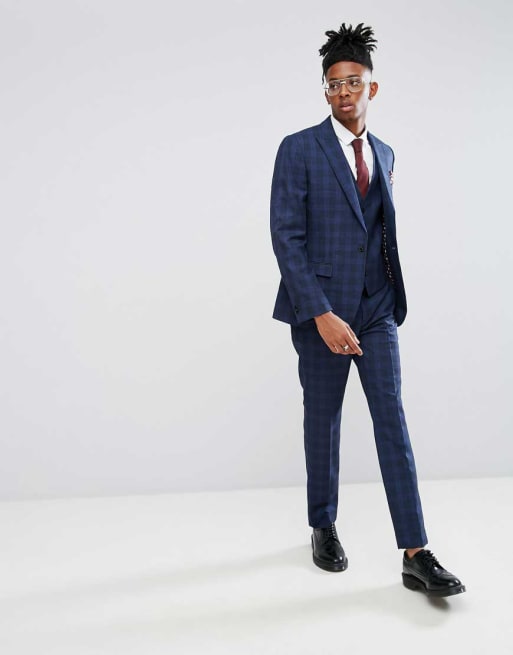 Rudie - Abito skinny blu in Principe di Galles a quadri 
