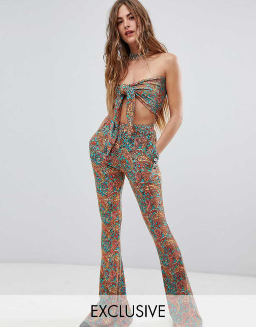 Sacred Hawk Tie Front Bandeau Top & Flares Co-Ord