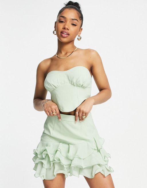 Saint Genies - Co-ord set met ruches in mintgroen