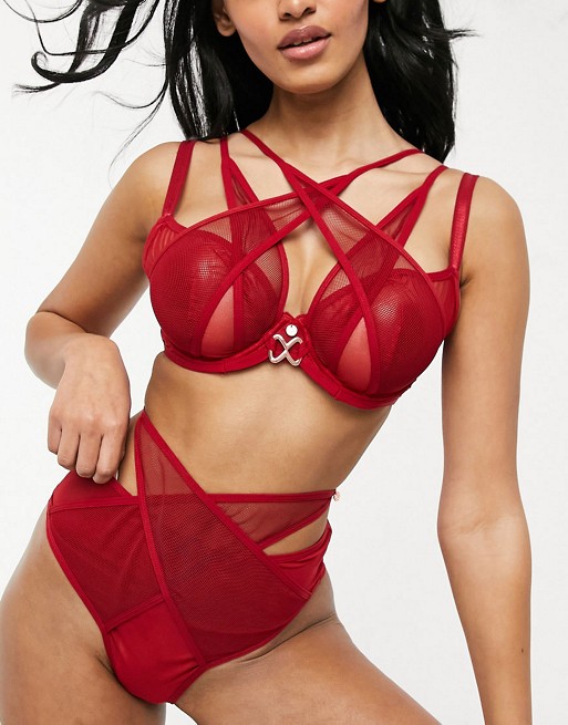 Scantilly by Curvy Kate Black Magic sheer mesh lingerie set in red