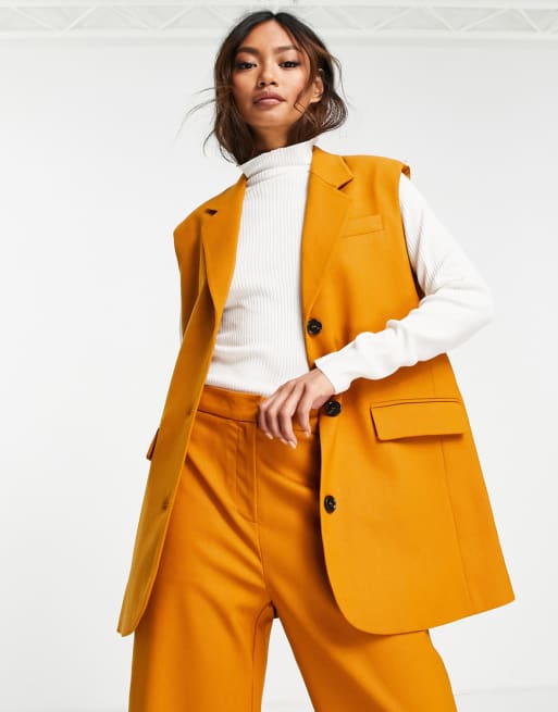 Selected Femme - Abito sartoriale in tessuto riciclato arancione