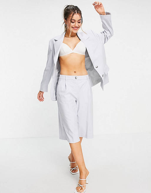 Selected Femme relaxed blazer and wide leg short co-ord in blue