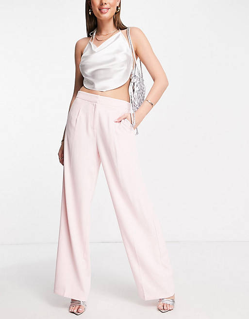 Selected Femme tailored blazer and wide leg pants in pink