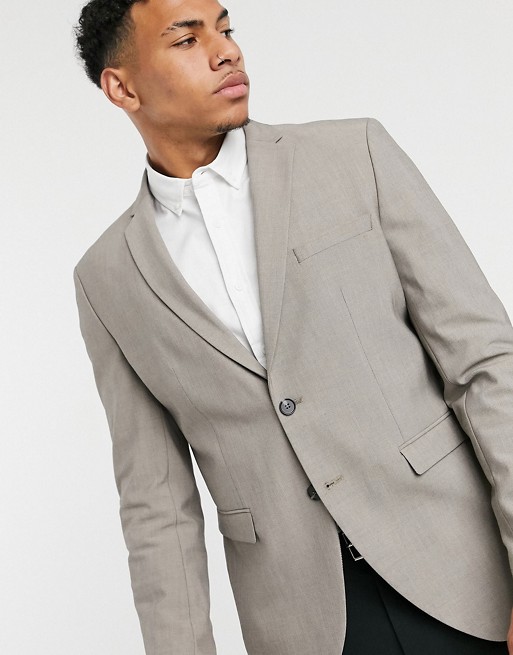 Selected Homme slim jersey boxy suit jacket in light grey