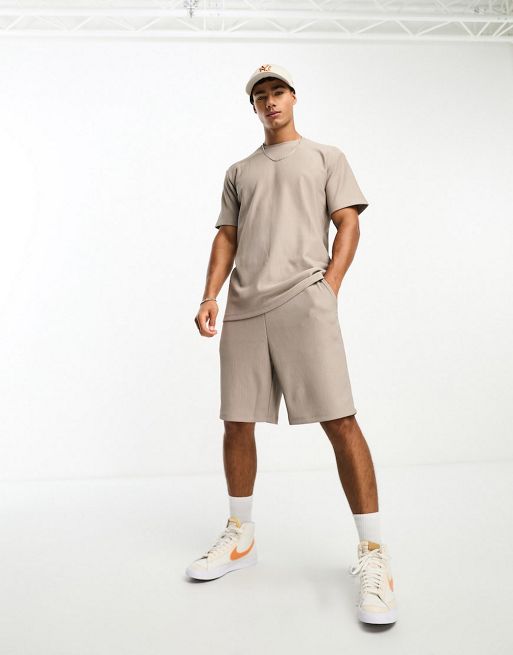 Selected homme co-ord plisse in beige