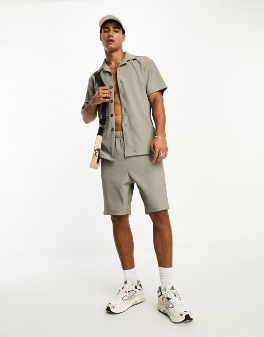 Selected Homme co-ord plisse in khaki