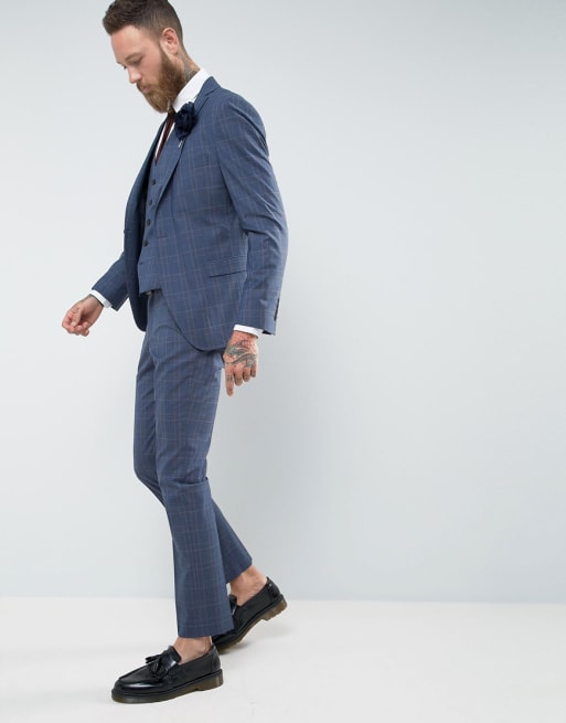 Selected Homme - Costume de mariage slim à carreaux - Bleu