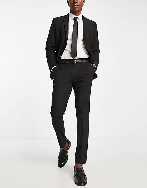 Selected Homme – Czarny garnitur ze stretchem o dopasowanym kroju