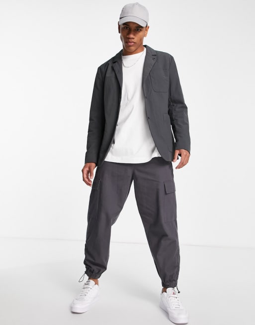 Selected Homme – Grå kostym med boxig passform i nylon
