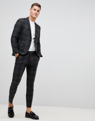 Selected Homme – Grau karierter, schmaler Anzug
