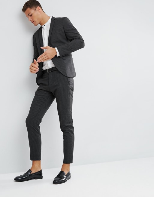 Selected Homme – Grauer, schmaler Anzug mit Nadelstreifen