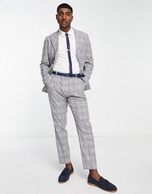 Selected Homme linen mix slim fit suit in blue check