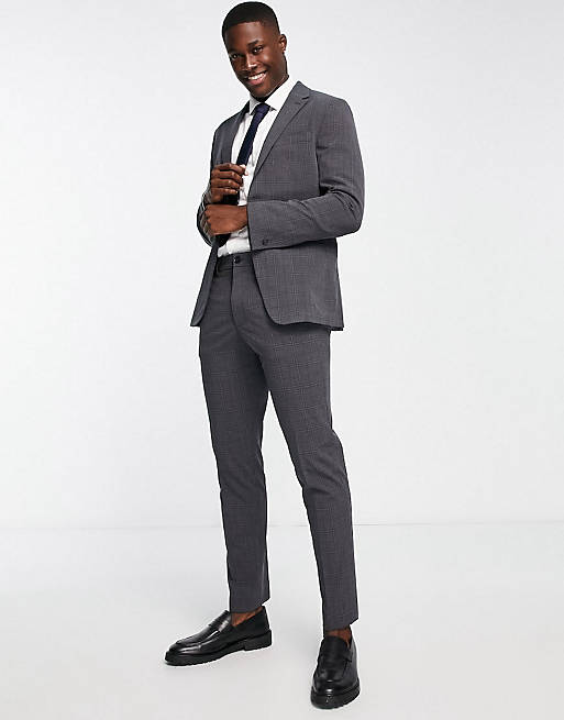 Selected Homme multi-stretch slim fit suit in grey blue check