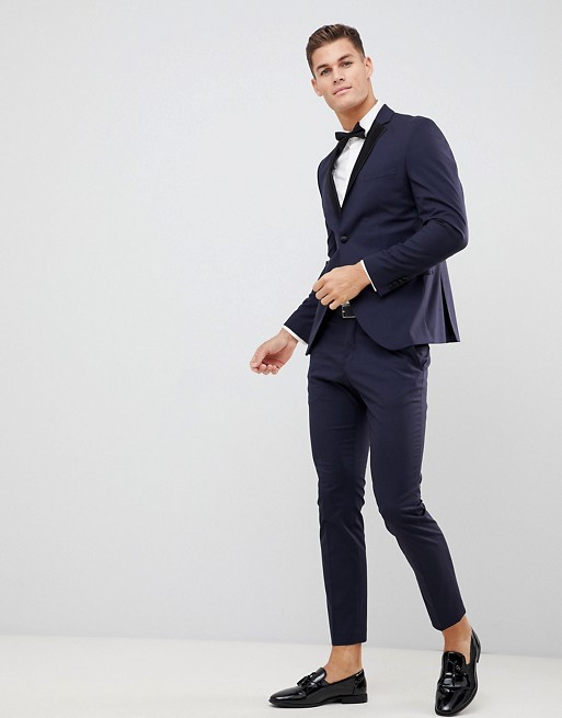Selected Homme Navy Tuxedo With Satin Lapel In Slim Fit