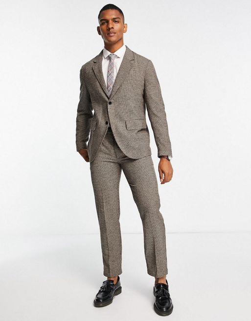 Selected Homme regular fit suit in brown houndstooth