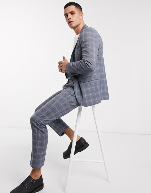 Selected Homme – Schmal geschnittener Anzug mit Karomuster in Hellblau