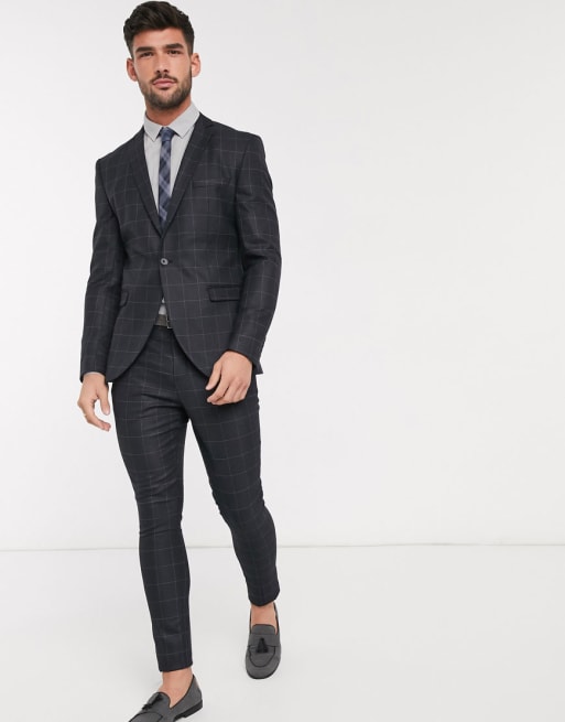 Selected Homme skinny fit stretch suit in grey check