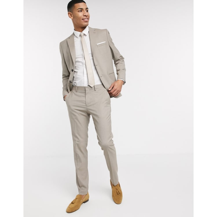 Selected Homme skinny fit stretch suit in sand ASOS