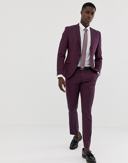 Selected Homme Skinny Fit Suit in Damson Red