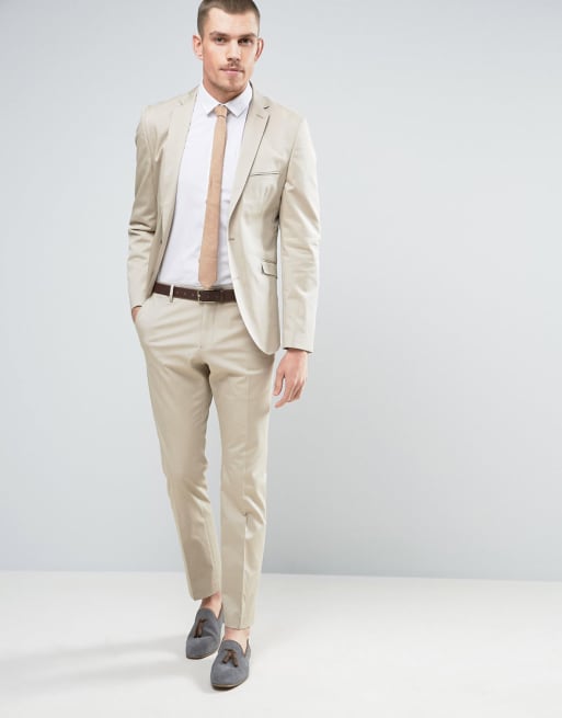 Selected Homme Slim Cotton Stretch Suit In Sand | ASOS