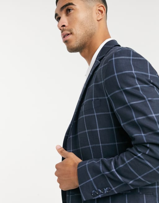 Selected Homme - Slim Fit-jakkesæt med marineblåt rudemønster