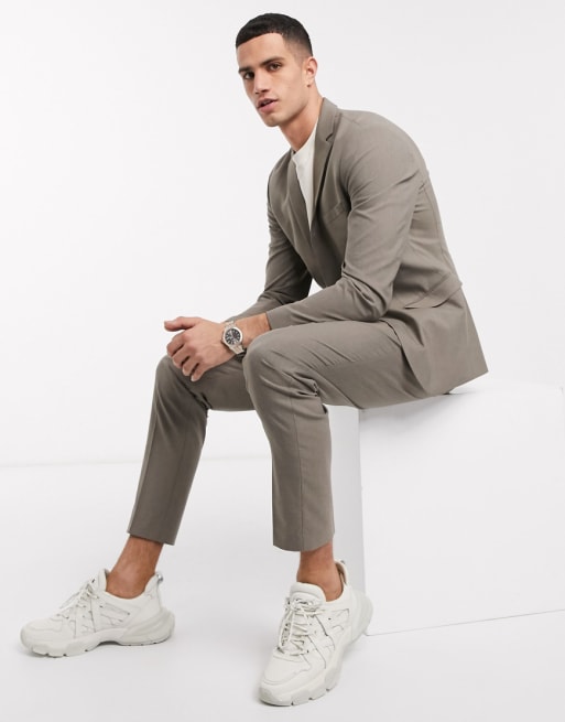 wet Brein Onderdrukken Selected Homme - Slim-fit kostuum met stretch in taupe | ASOS