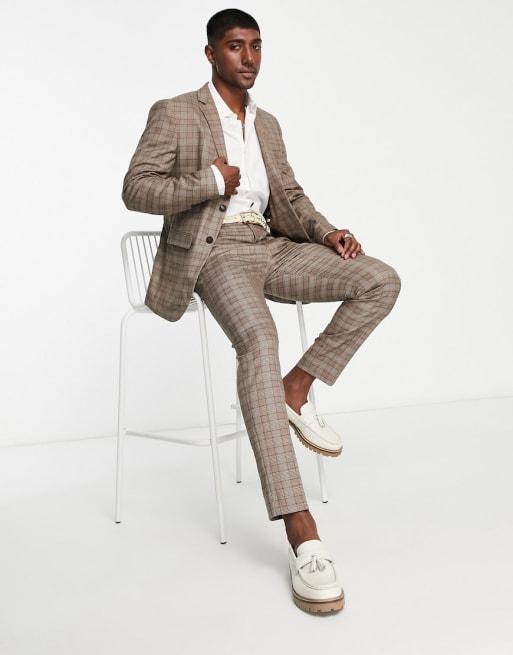 Selected Homme Slim Fit Suit in Brown Check