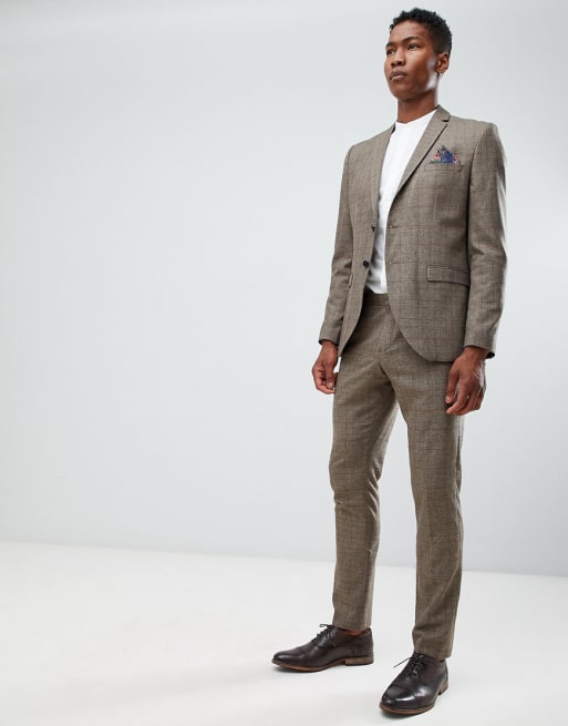 Selected Homme Slim Fit Suit in Brown Check