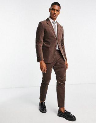 Selected Homme slim fit suit trousers in brown cord
