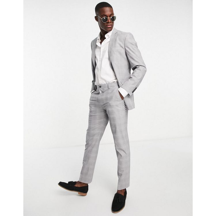 Buy Men Grey Check Slim Fit Formal Blazer Online - 576807