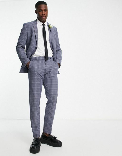 Selected Homme slim fit suit in grey blue check