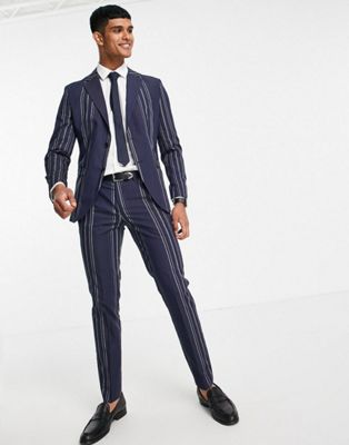 Selected Homme slim fit suit in navy and white stripes