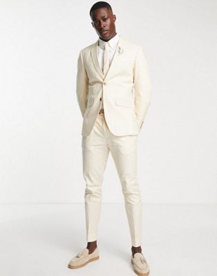 Selected Homme slim fit suit in white linen mix