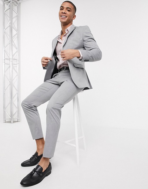 Selected Homme suit trouser with stretch in slim fit light grey