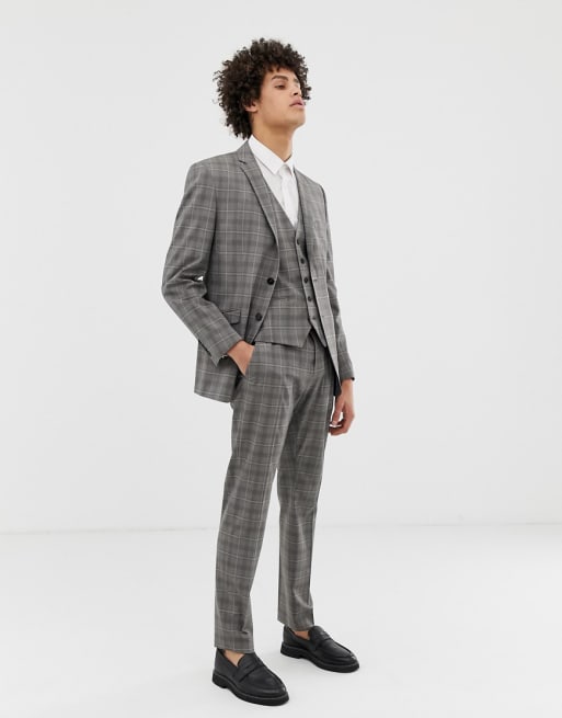 Selected Homme slim suit in grey sand check