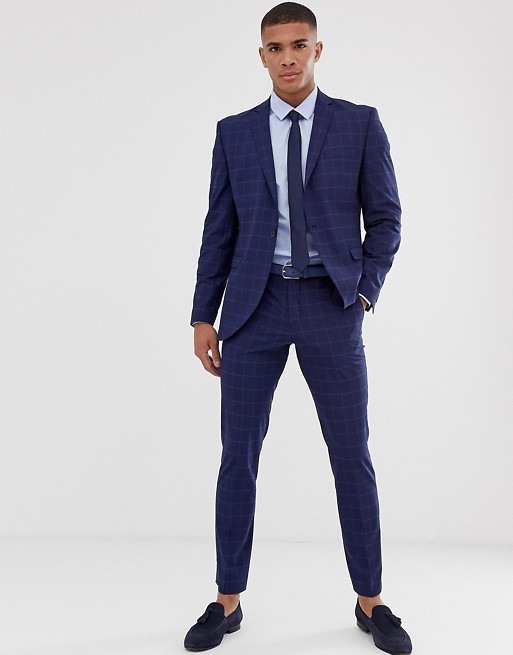 Selected Homme slim suit in navy window check