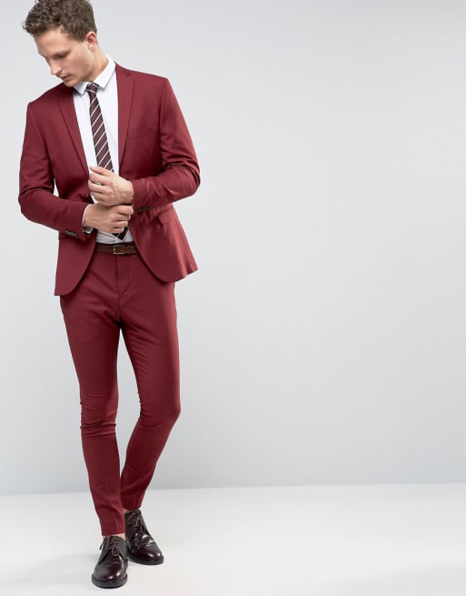 burgundy skinny suit